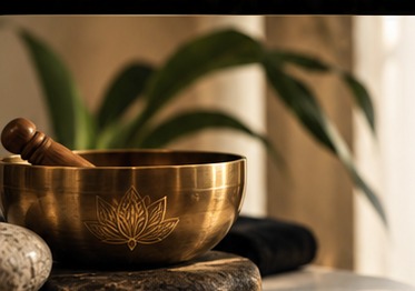 Singing bowl in a peaceful wellness space